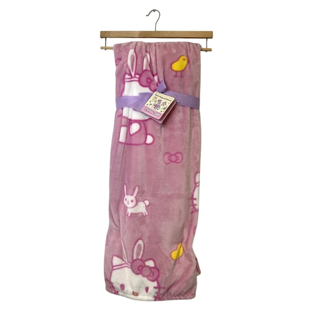 Hello Kitty Pink Bunny Throw Blanket Peeps Kitties NWT
